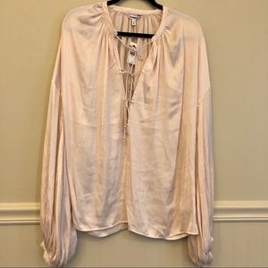 Express Blouson Sleeve Tie Front Blouse